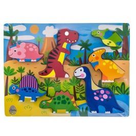 EURO BABY Dřevěné zábavné puzzle vkládací - Dinosauři