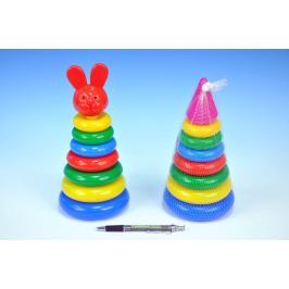Teddies Skládanka pyramida s kroužky plast 24cm asst 2 druhy v síťce 12m+